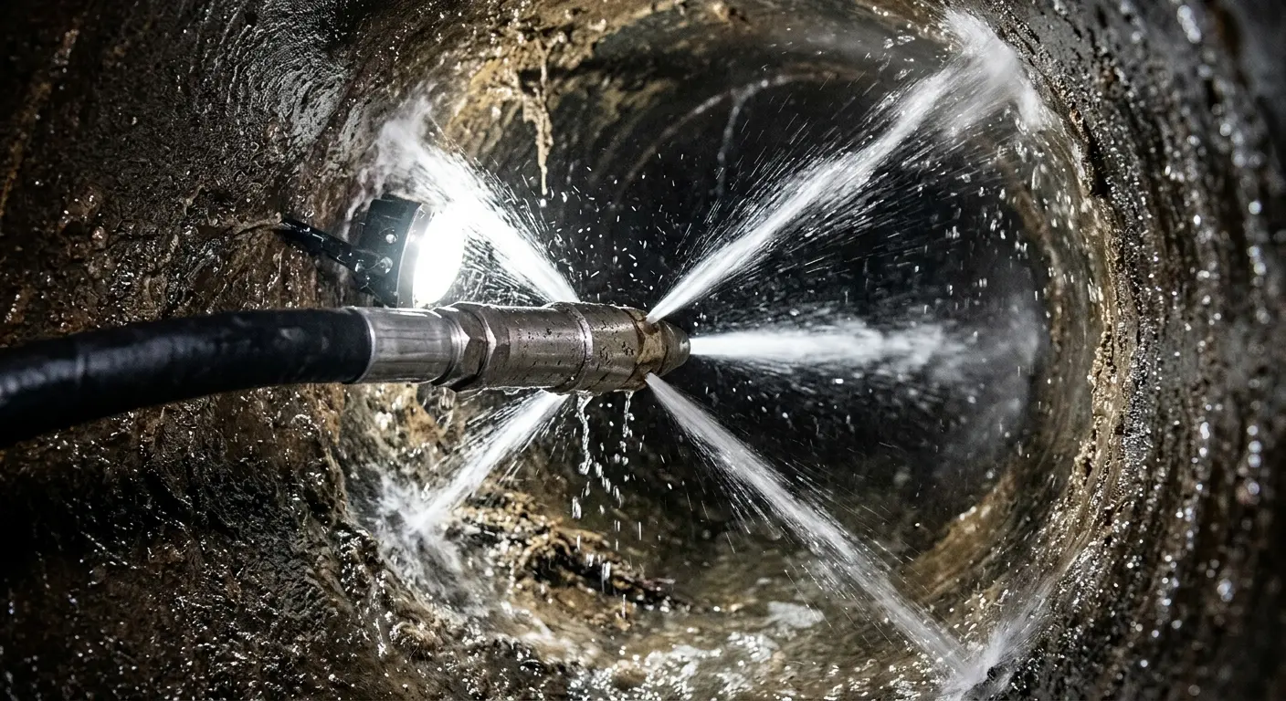 High-pressure hydro jetting nozzle cleaning sewer pipe for Storm Drain Cleaning in Uvalde